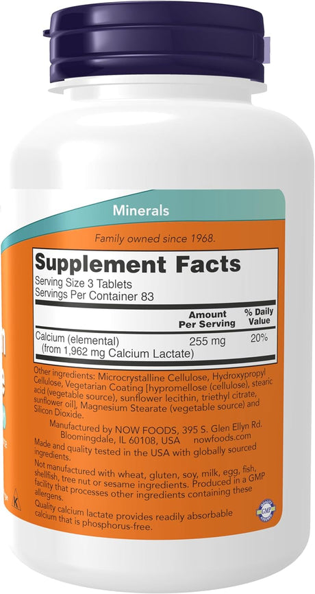 NOW Supplements Calcium Lactate 250 Tabletas