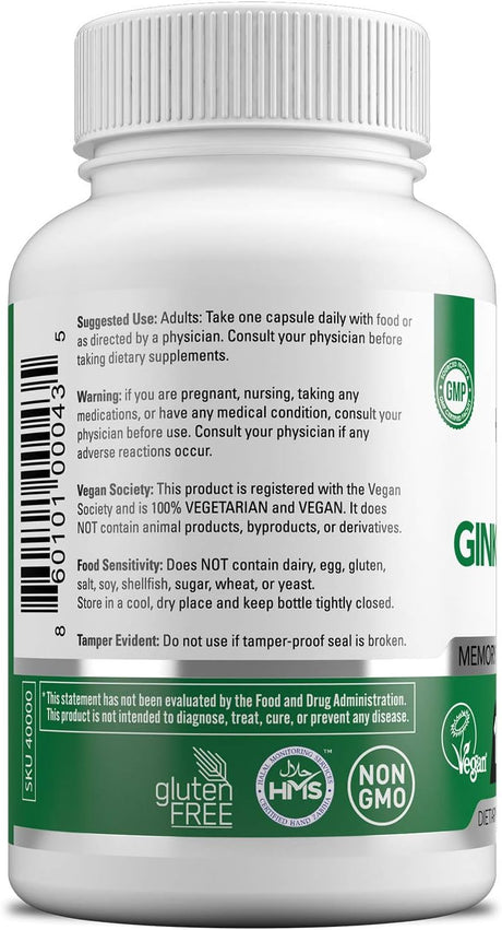 HAYAT Vitamins Vegan Natural Ginkgo Biloba 120Mg. 120 Capsulas