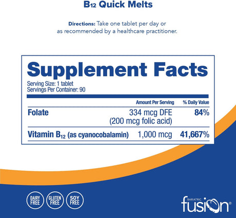 Bariatric Fusion Vitamin B12 Quick Melt Cherry Berry Flavored 90 Tabletas