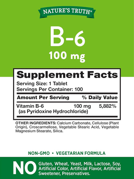 Nature's Truth B6 Vitamin 100Mg. 100 Tabletas