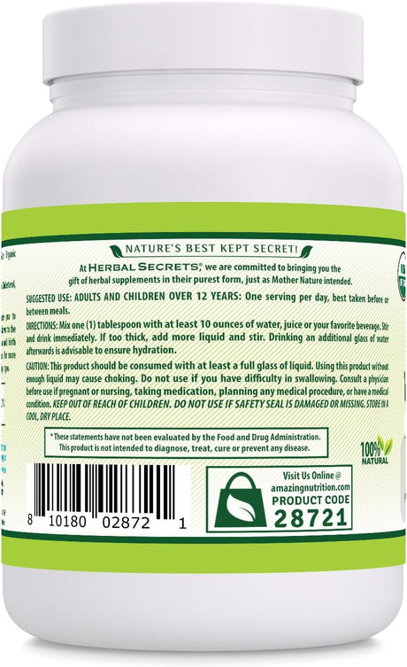 Herbal Secrets USDA Organic Whole Psyllium Husk 454Gr.