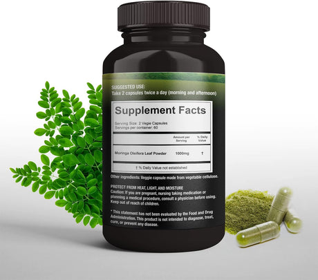 Supreme Herbals Moringa Leaf Powder Capsules 500Mg. 120 Capsulas