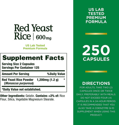 Nature’s Bounty Red Yeast Rice Supplement 600Mg. 250 Capsulas
