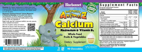 BlueBonnet Super Earth Rainforest Animalz Calcium Magnesium And Vitamin D3 90 Tabletas Masticables