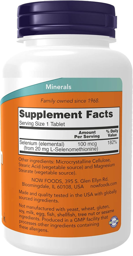 NOW Supplements Selenium 100mcg 250 Tabletas