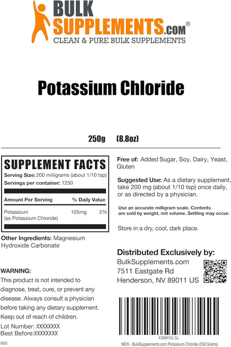Bulk Supplements Potassium Chloride Powder 250Gr.
