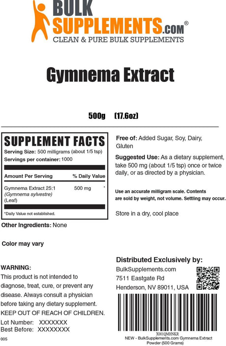 Bulk Supplements Gymnema Sylvestre Extract Powder 500Gr.