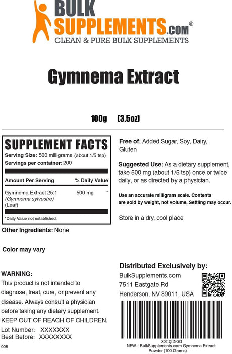 Bulk Supplements Gymnema Sylvestre Extract Powder 100Gr.