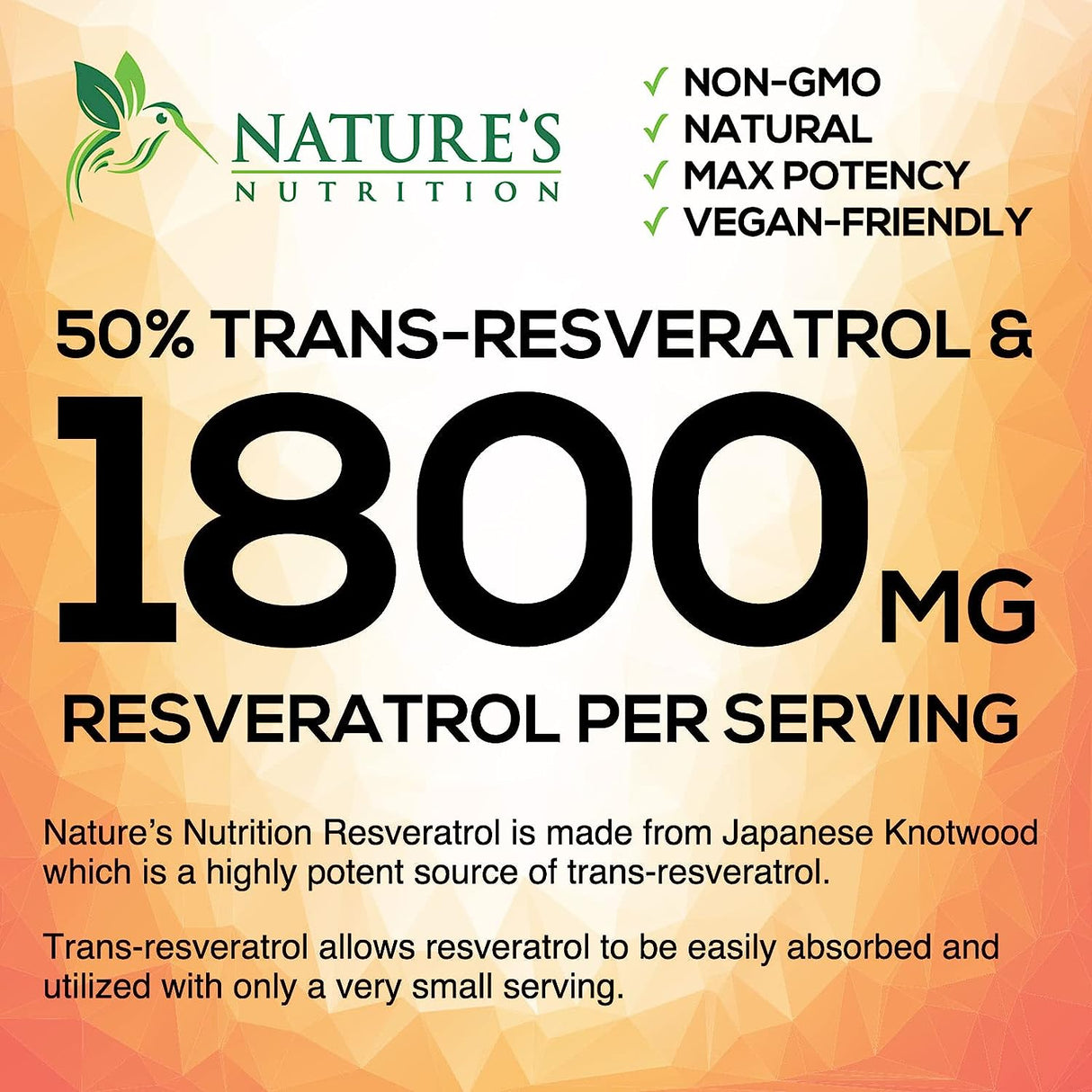 Nature's Nutrition Resveratrol 1800Mg. 60 Capsulas