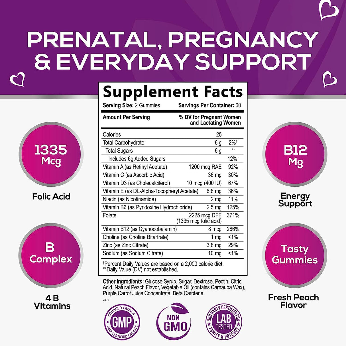 Nature's Nutrition Multivitamínico prenatal con ácido fólico y DHA,  suplemento de vitaminas prenatales, folato, omega 3, vitaminas D3, B6, B12  y