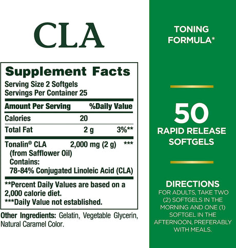 Nature's Bounty CLA Tonalin Pills and Dietary Supplement 1000Mg. 50 Capsulas Blandas