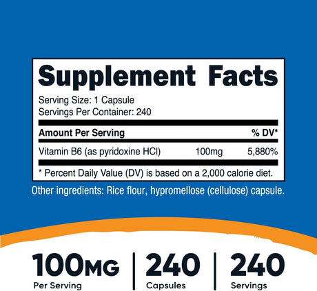 Nutricost Vitamin B6 100Mg. 240 Capsulas
