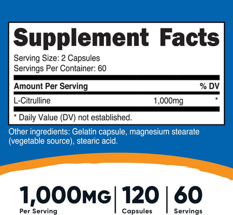 Nutricost L-Citrulline 1000Mg. 120 Capsulas