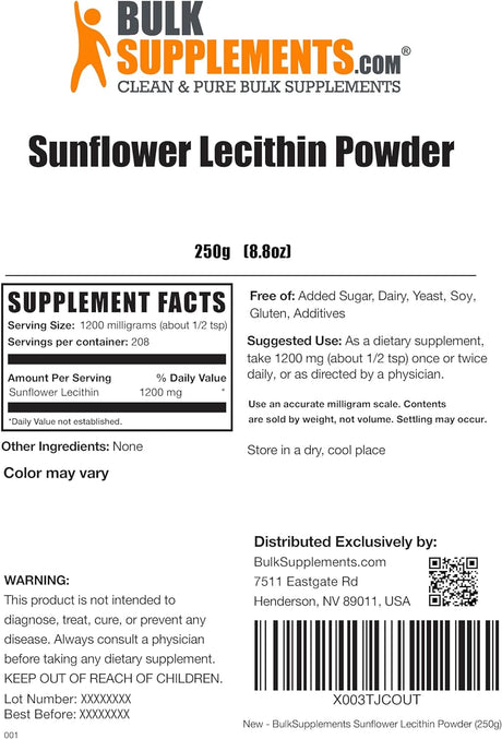 Bulk Supplements Sunflower Lecithin Powder 250Gr.