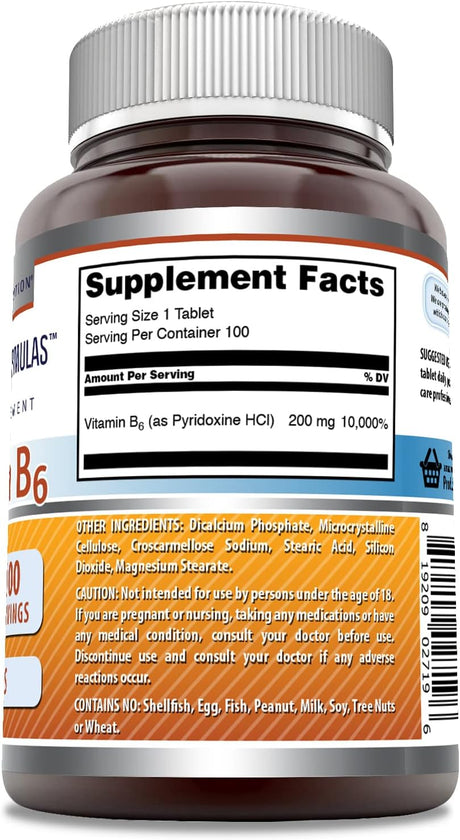 Amazing Formulas Vitamin B6 200Mg. 100 Tabletas