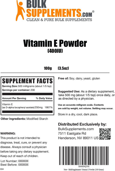 BulkSupplements Vitamin E Powder 500Mg. 100Gr.