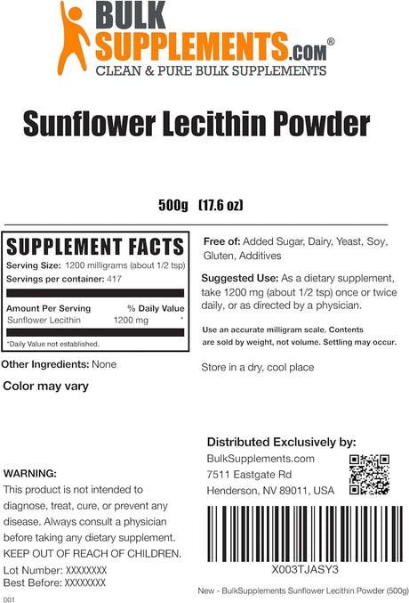 Bulk Supplements Sunflower Lecithin Powder 500Gr.