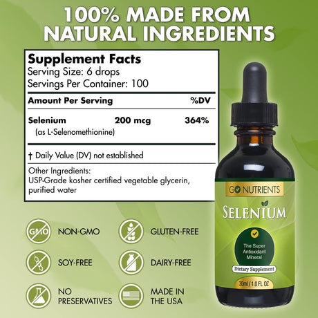 Go Nutrients Selenium 200mcg 30Ml.