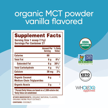 Nutiva Organic MCT Powder with Prebiotic Acacia Fiber Vanilla 300Gr.