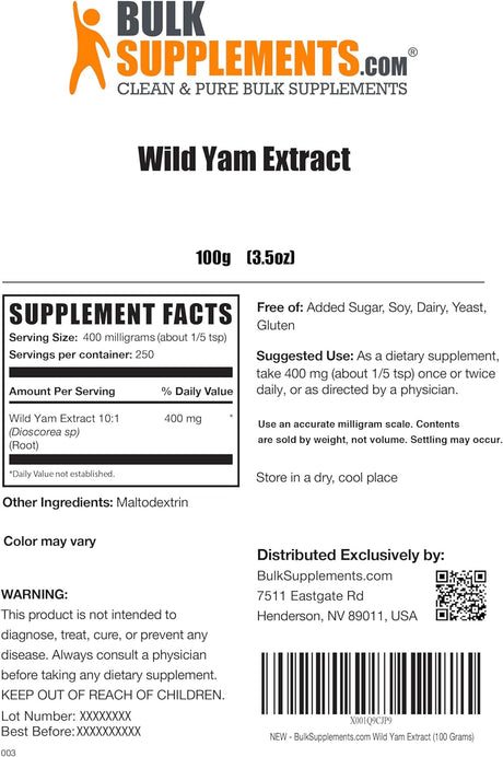 Bulk Supplements Wild Yam Extract Powder 100Gr.