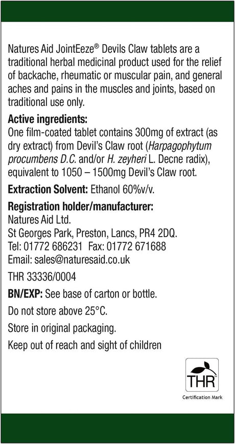 Natures Aid JointEeze Devils Claw Root Extract 300Mg. 90 Tabletas