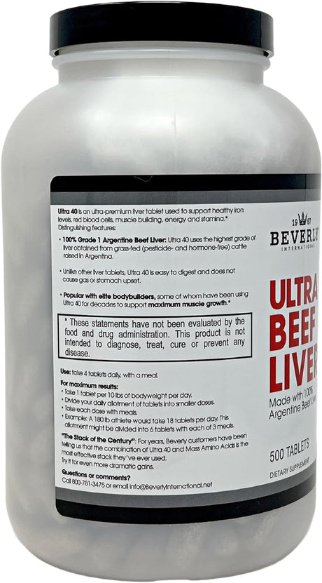 Beverly International Ultra 40 Grass Fed Desiccated Beef Liver 500 Tabletas