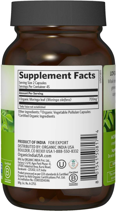 ORGANIC INDIA Moringa Herbal Supplement 90 Capsulas