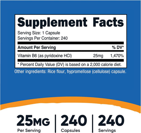 Nutricost Vitamin B6 25Mg. 240 Capsulas