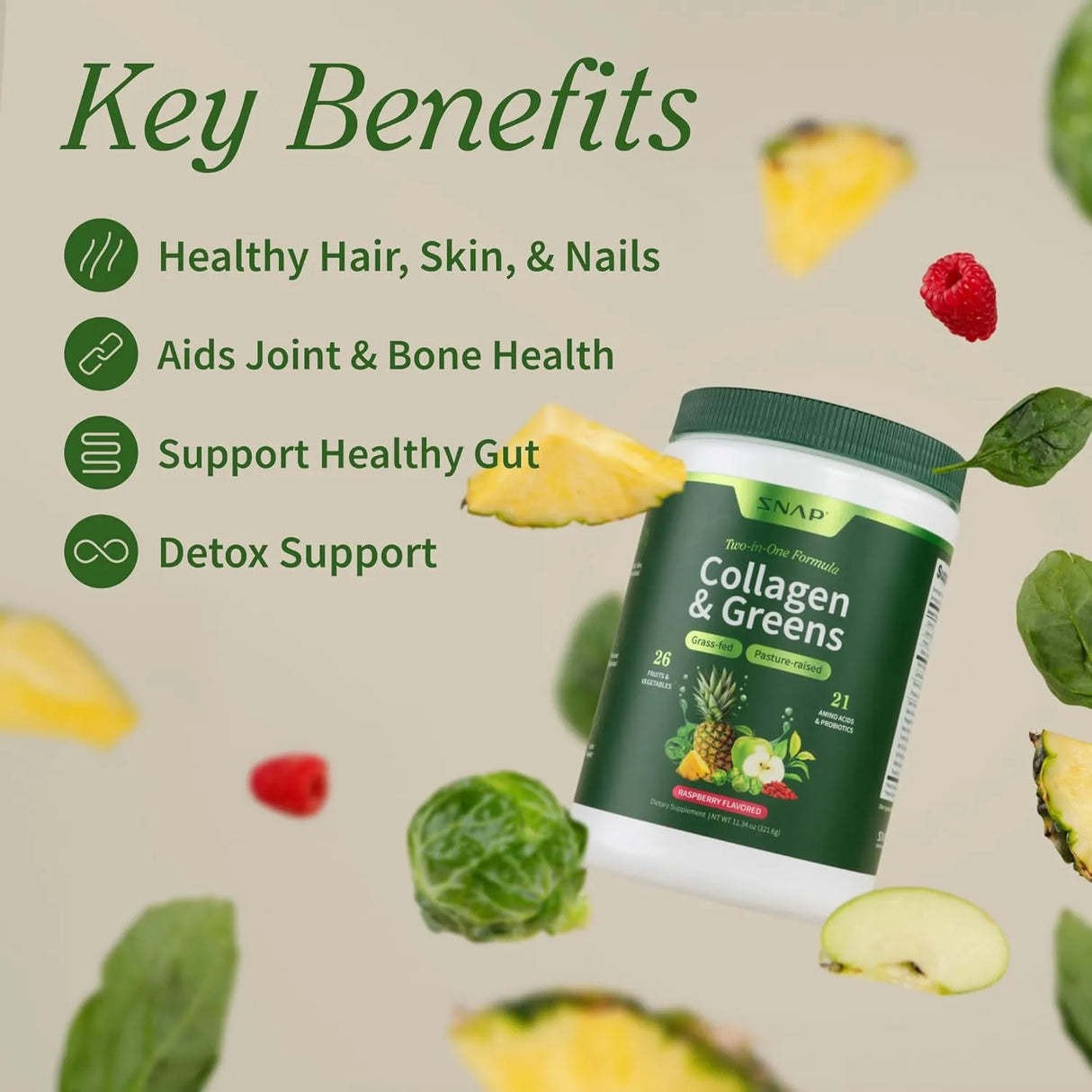 SNAP - Snap Super Greens Powder with Collagen 30 Servicios 321Gr. - The Red Vitamin MX - Suplementos Alimenticios - {{ shop.shopifyCountryName }}