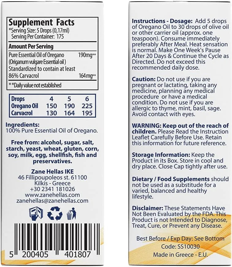ZANE HELLAS - Zane Hellas 190Mg. Oregano Oil 1 Fl.Oz. - The Red Vitamin MX - Suplementos Alimenticios - {{ shop.shopifyCountryName }}