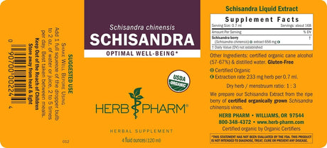 Herb Pharm Certified Organic Schisandra Berry Liquid Extract 120Ml.