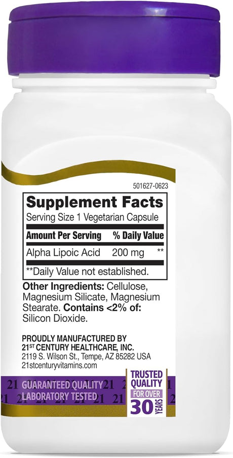 21st Century Healthcare Alpha Lipoic Acid 200Mg. 60 Capsulas