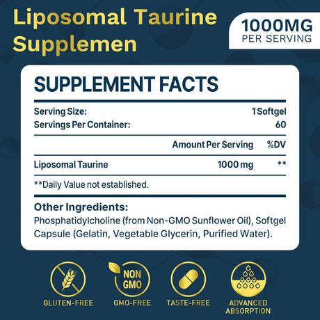 Lipmaxmall Liposomal Taurine 1000Mg. 60 Capsulas Blandas 2 Pack