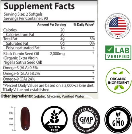 Mother Nature Premium Black Seed Oil Capsules 2000Mg. 180 Capsulas