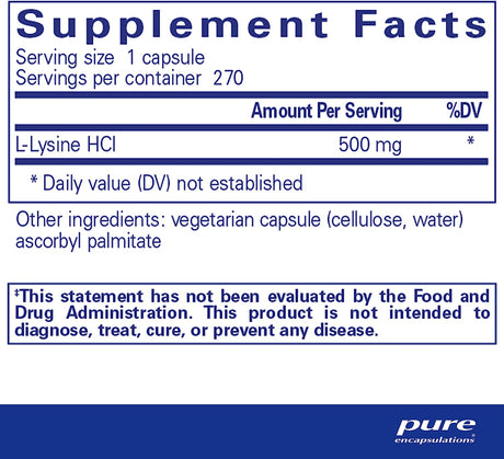 Pure Encapsulations L-Lysine 270 Capsulas