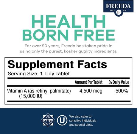 Freeda Kosher Vitamin A Palmitate 15,000 IU 250 Tabletas