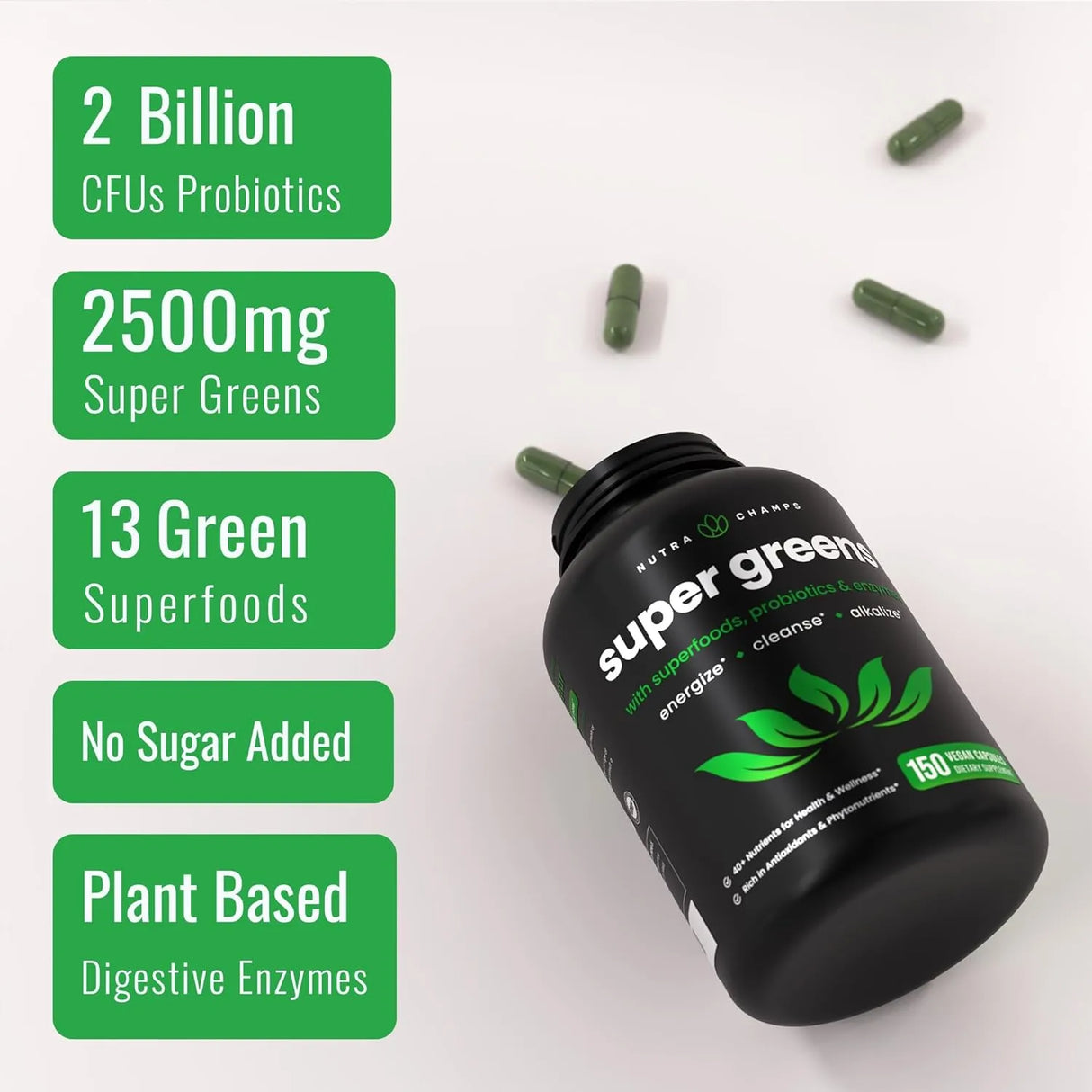NUTRACHAMPS - NutraChamps Super Greens 150 Capsulas - The Red Vitamin MX - Suplementos Alimenticios - {{ shop.shopifyCountryName }}