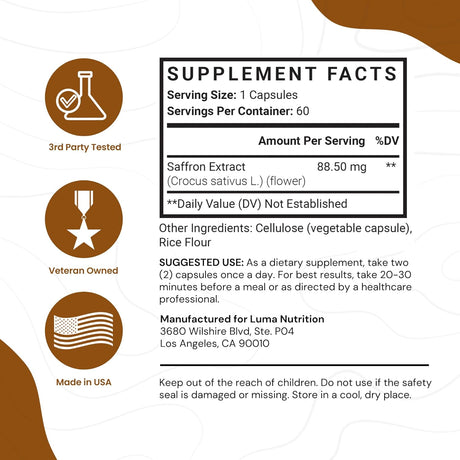 Luma Nutrition Saffron Extract 60 Capsulas