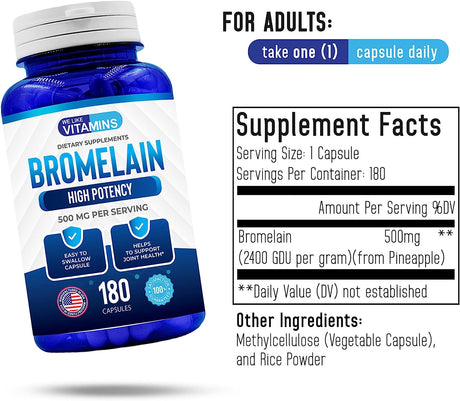 We Like Vitamins Bromelain Supplement 500Mg. 180 Capsulas