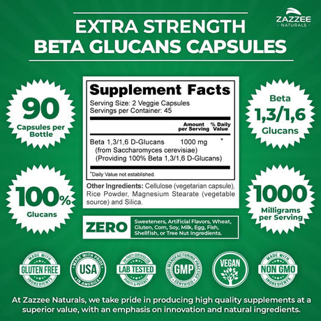 Zazzee Extra Strength 1,3/1,6 Beta Glucans 1000Mg. 90 Capsulas