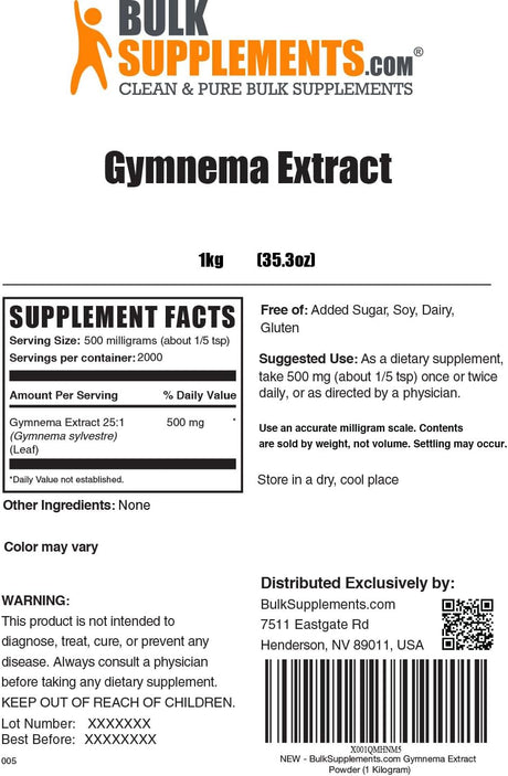Bulk Supplements Gymnema Sylvestre Extract Powder 1 Kg.