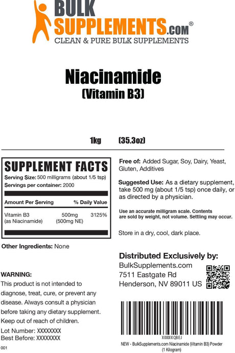 Bulk Supplements Niacinamide Powder 1 Kg.