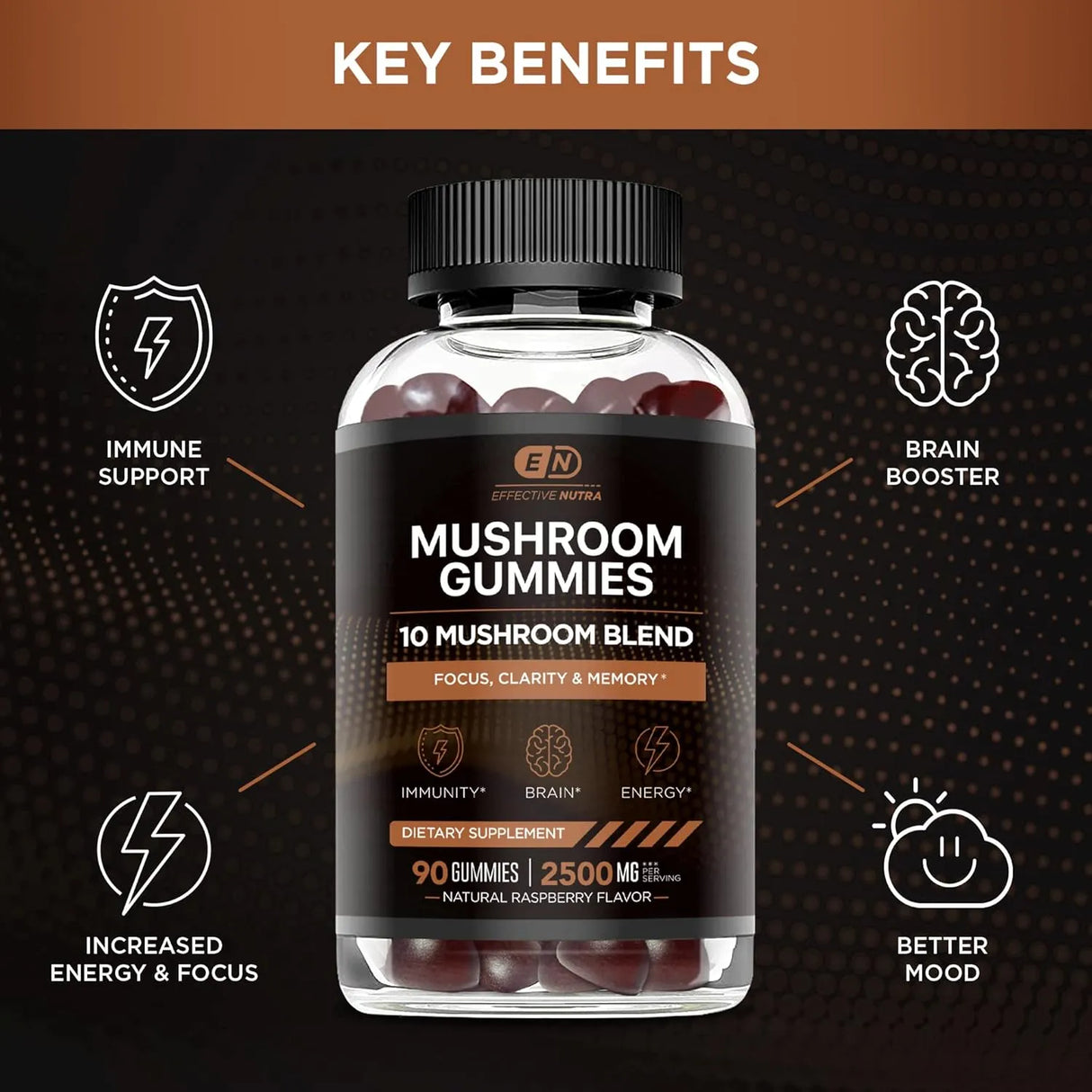 EFFECTIVE NUTRA - EFFECTIVE NUTRA Mushroom Gummies 2500Mg. 10 Blend 90 Gomitas - The Red Vitamin MX - Suplementos Alimenticios - {{ shop.shopifyCountryName }}