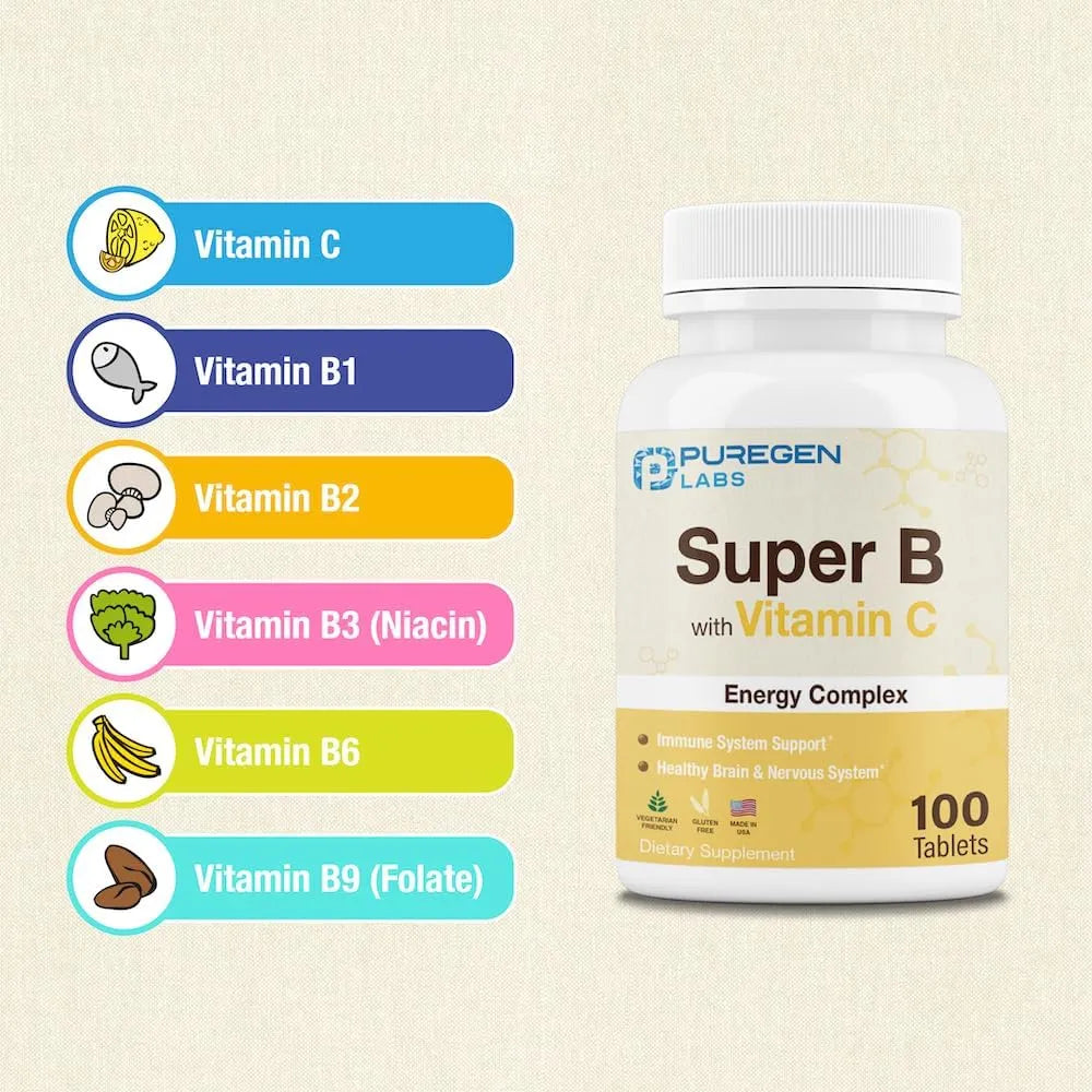 P PUREGEN LABS - Puregen Labs Super B Energy Complex with Vitamin C 100 Tabletas 3 Pack - The Red Vitamin MX - Suplementos Alimenticios - {{ shop.shopifyCountryName }}