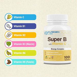 P PUREGEN LABS - Puregen Labs Super B Energy Complex with Vitamin C 100 Tabletas 3 Pack - The Red Vitamin MX - Suplementos Alimenticios - {{ shop.shopifyCountryName }}
