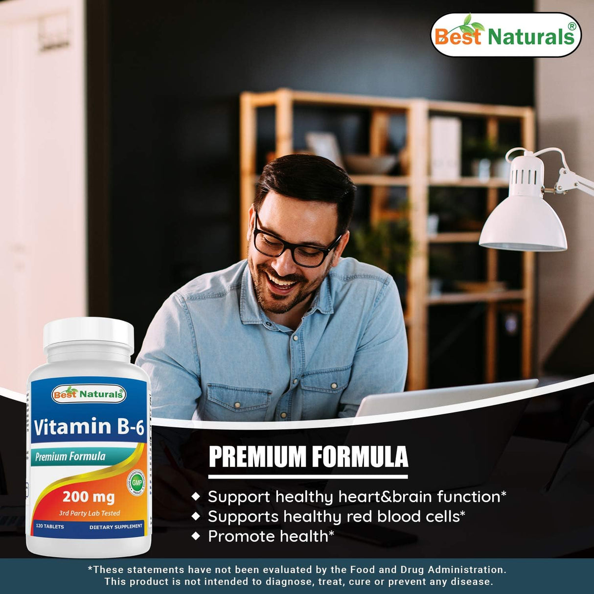 Best Naturals Vitamin B6 200MG. 120 Tabletas 2 Pack