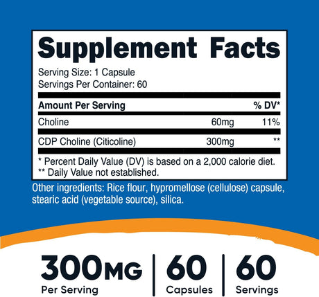 Nutricost CDP Choline (Citicoline) 300Mg. 60 Capsulas