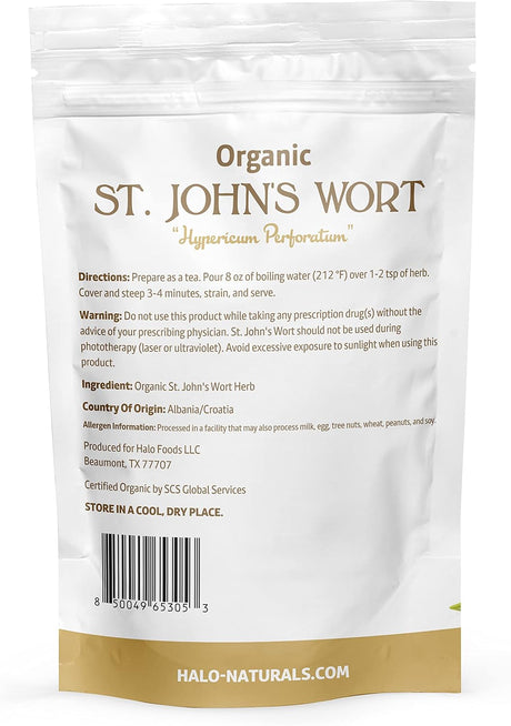 Halo Naturals Organic St. John's Wort Herb Cut & Sifted 113Gr. 2 Pack