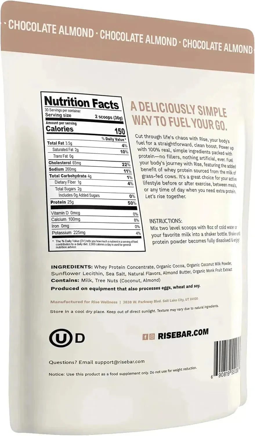 RISE - Rise Whey Protein Powder Grass Fed Chocolate Almond 1.1 Kg. - The Red Vitamin MX - Suplementos Alimenticios - {{ shop.shopifyCountryName }}
