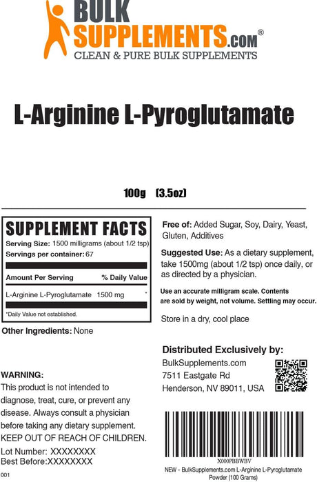 Bulk Supplements L-Arginine L-Pyroglutamate Powder 100Gr.